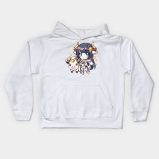 Taurus the Bull Chibi Zodiac Anime Girl Kids Hoodie